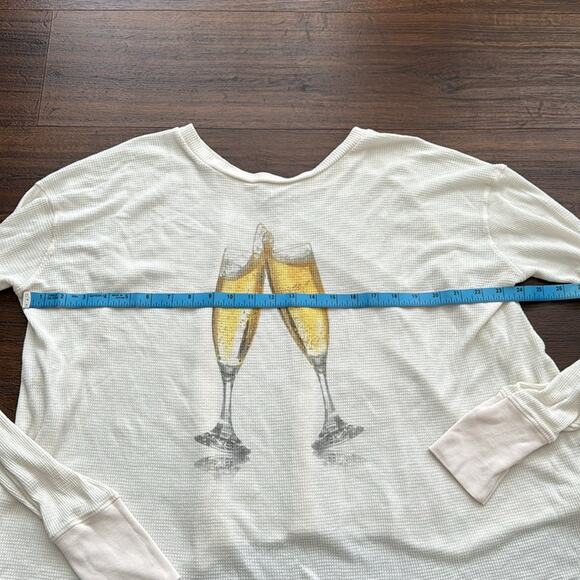 WildFox Pee Loved Long Sleeve Oversized Top with Champagne glasses graphic. - Picture 4 of 6
